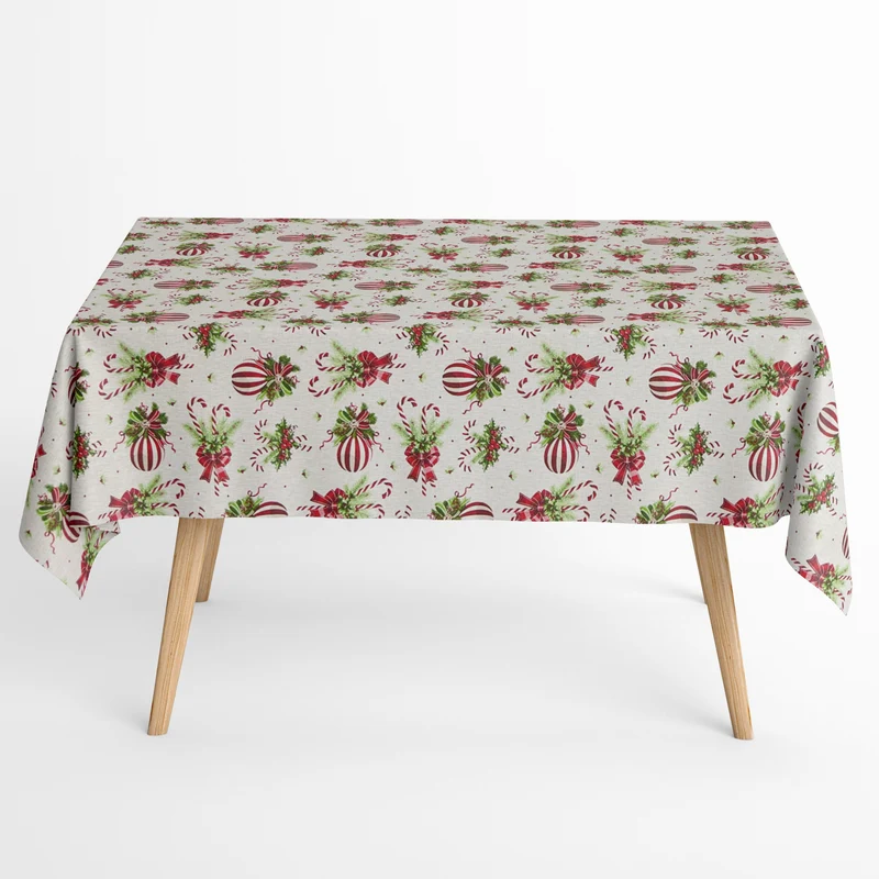 Jacquard Tischdecke aus beschichteter Baumwolle mit Fleckenschutz GASPAR beige Weihnachten Zuckerstange X-Mas eckig rund oval