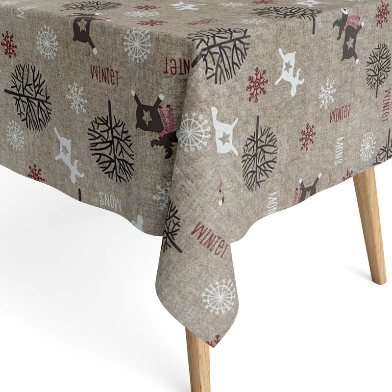 Jacquard Tischdecke aus beschichteter Baumwolle mit Fleckenschutz FROZEN Weihnachten Skandinavien Rentier eckig rund oval