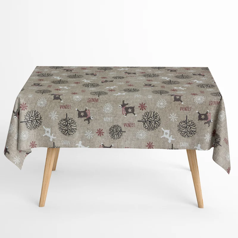 Jacquard Tischdecke aus beschichteter Baumwolle mit Fleckenschutz FROZEN Weihnachten Skandinavien Rentier eckig rund oval