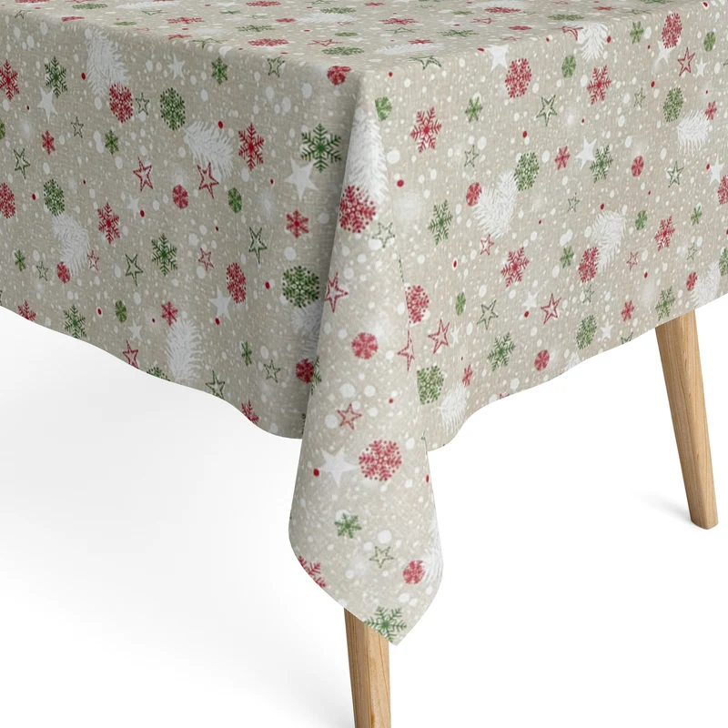 Jacquard Tischdecke aus beschichteter Baumwolle mit Fleckenschutz SPIRIT Weihnachten Sterne Schneeflocken eckig rund oval
