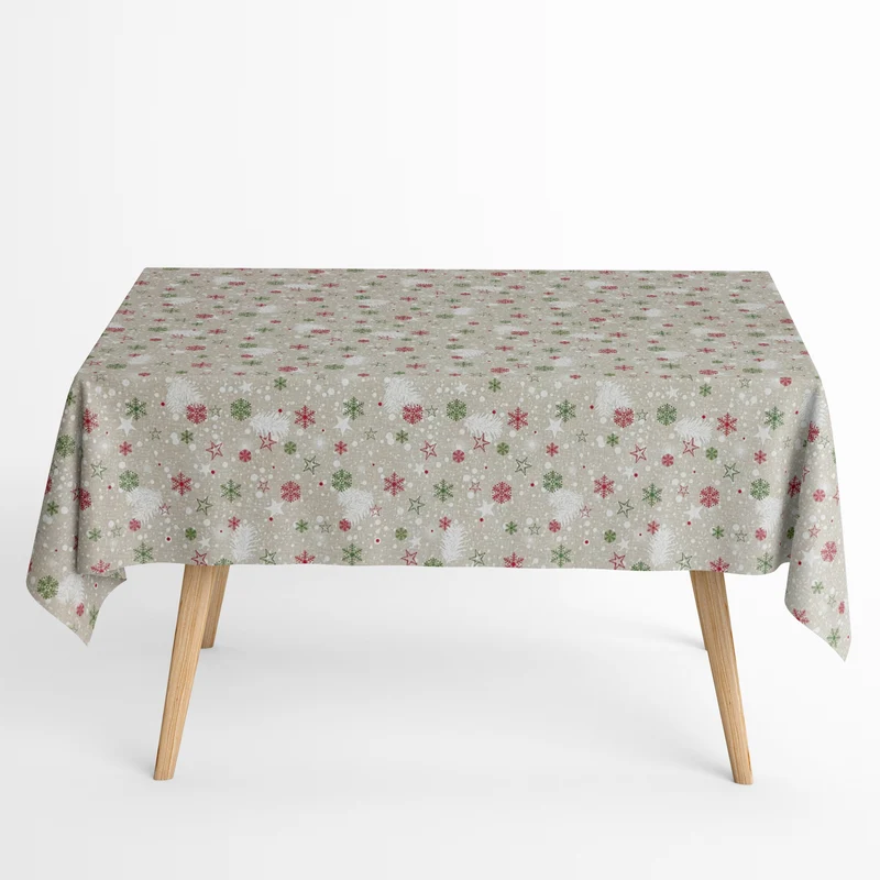 Jacquard Tischdecke aus beschichteter Baumwolle mit Fleckenschutz SPIRIT Weihnachten Sterne Schneeflocken eckig rund oval