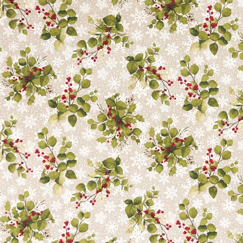 Jacquard Tischdecke aus beschichteter Baumwolle mit Fleckenschutz SNOWLEAF Weihnachten Stechpalme Schneeflocken eckig rund oval