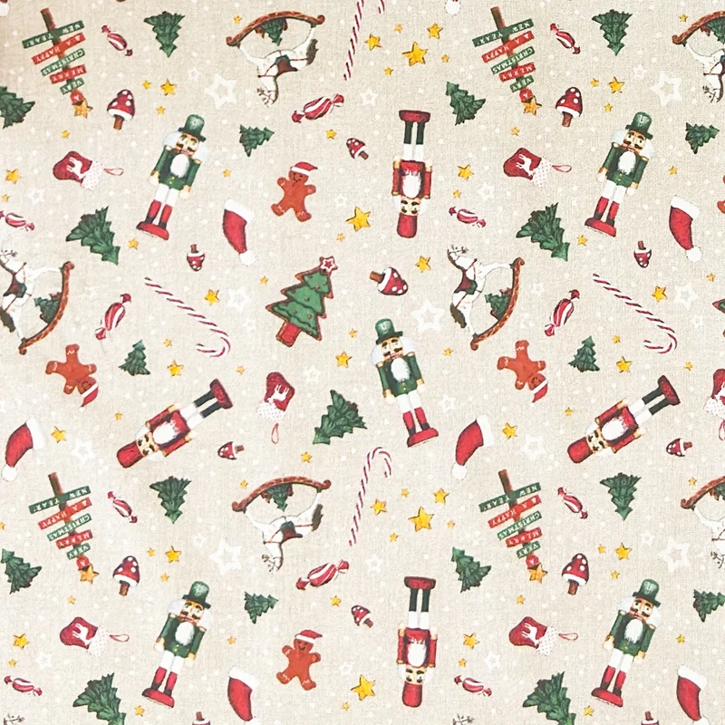 Jacquard Tischdecke aus beschichteter Baumwolle mit Fleckenschutz DUMAS FONDA CULLA Weihnachten Nussknacker Erzgebirge beige eckig rund oval