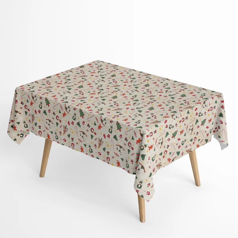 Jacquard Tischdecke aus beschichteter Baumwolle mit Fleckenschutz DUMAS FONDA CULLA Weihnachten Nussknacker Erzgebirge beige eckig rund oval