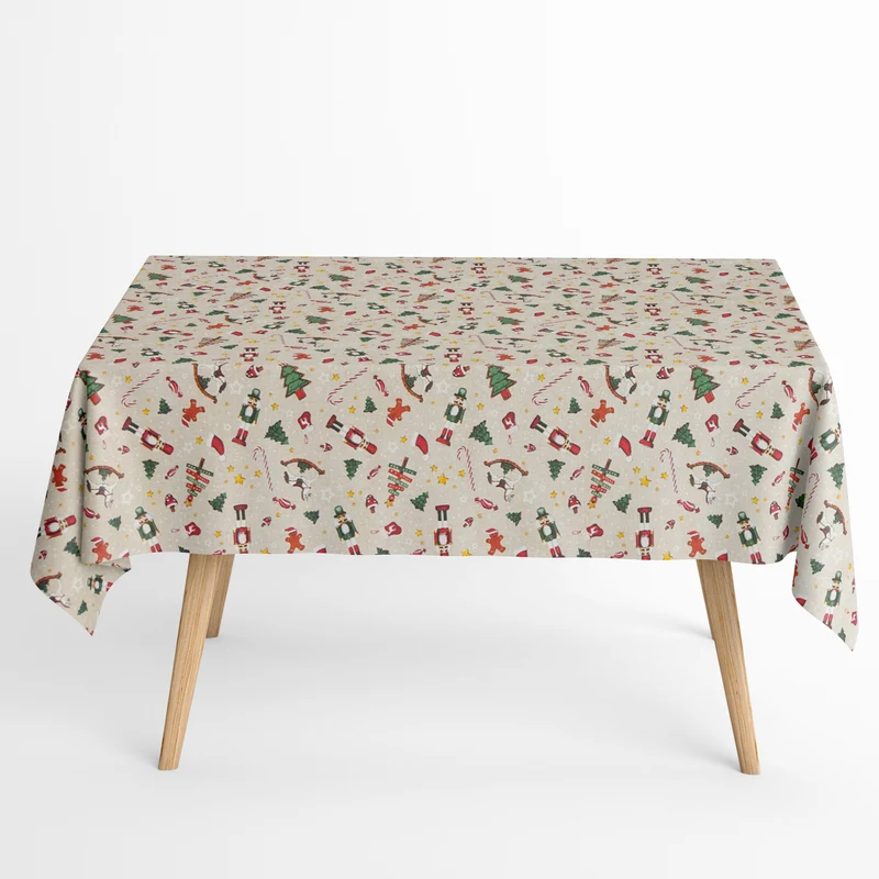 Jacquard Tischdecke aus beschichteter Baumwolle mit Fleckenschutz DUMAS FONDA CULLA Weihnachten Nussknacker Erzgebirge beige eckig rund oval