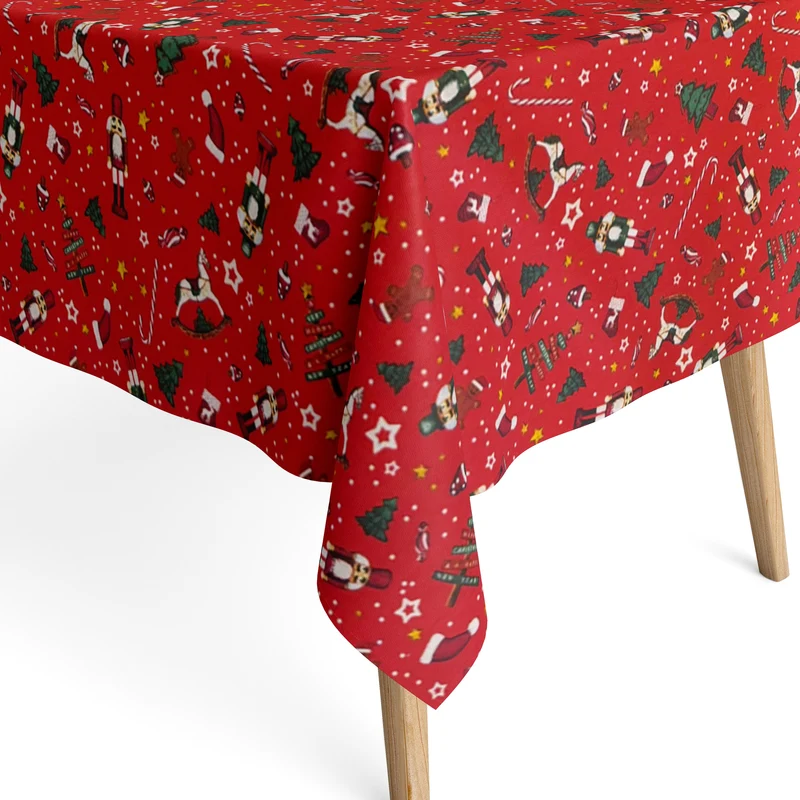 Jacquard Tischdecke aus beschichteter Baumwolle mit Fleckenschutz DUMAS ROJO Weihnachten Nussknacker Erzgebirge eckig rund oval