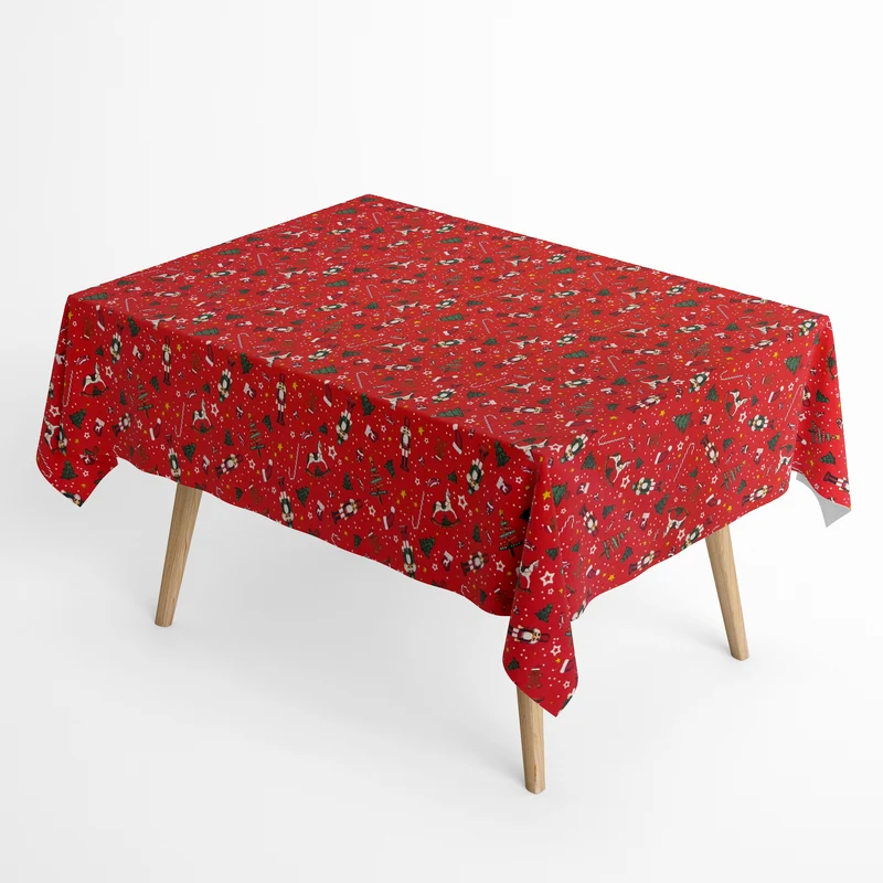 Jacquard Tischdecke aus beschichteter Baumwolle mit Fleckenschutz DUMAS ROJO Weihnachten Nussknacker Erzgebirge eckig rund oval