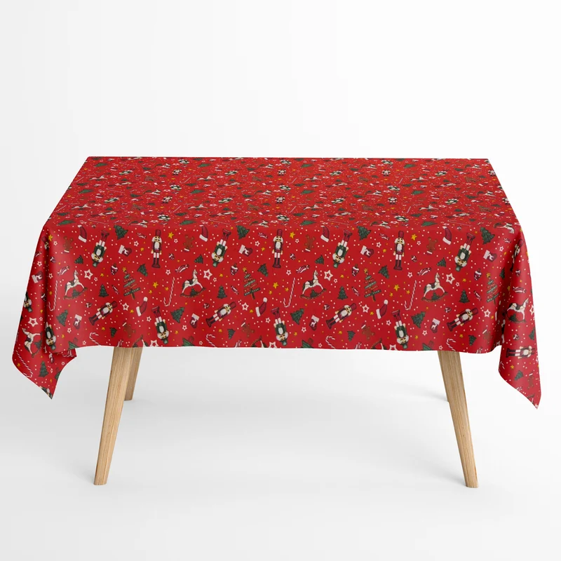 Jacquard Tischdecke aus beschichteter Baumwolle mit Fleckenschutz DUMAS ROJO Weihnachten Nussknacker Erzgebirge eckig rund oval