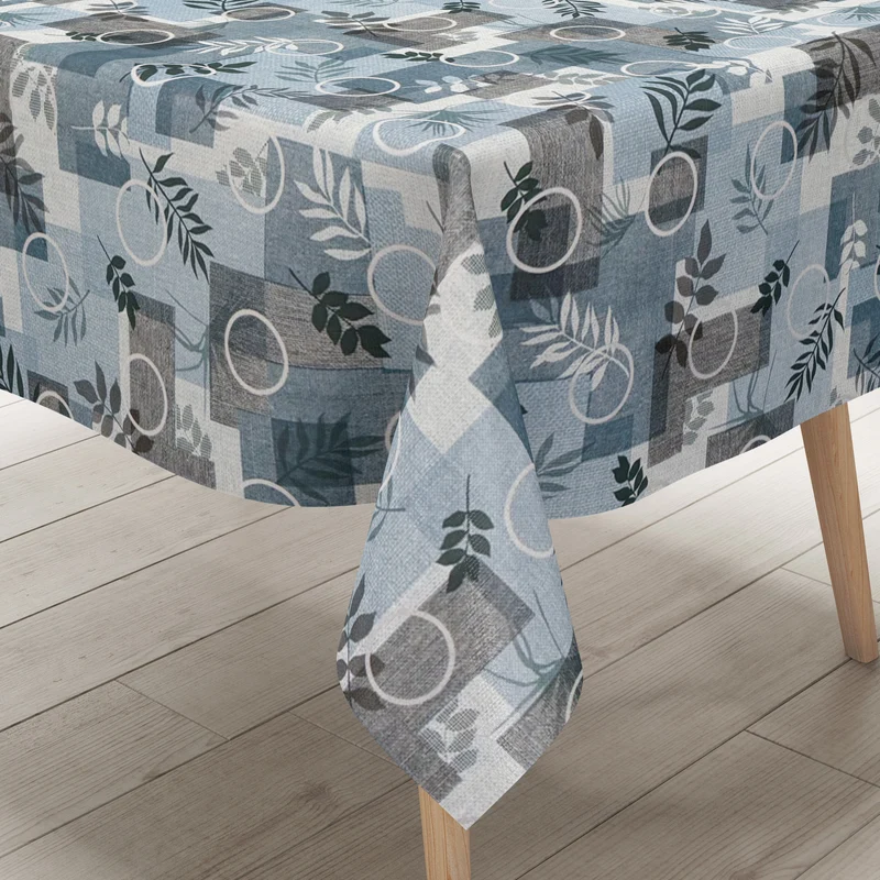 Wachstuch Tischdecke 160 cm Breite Übergröße geprägt P1112-2 blau Blätter Herbst eckig rund oval