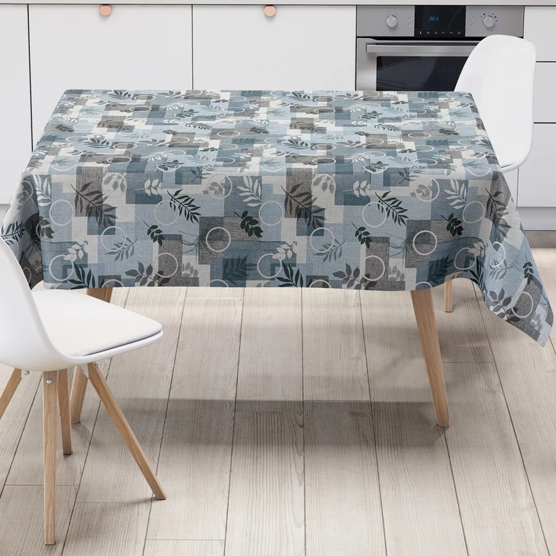 Wachstuch Tischdecke geprägt P1112-2 blau Blätter Quadrate eckig rund oval