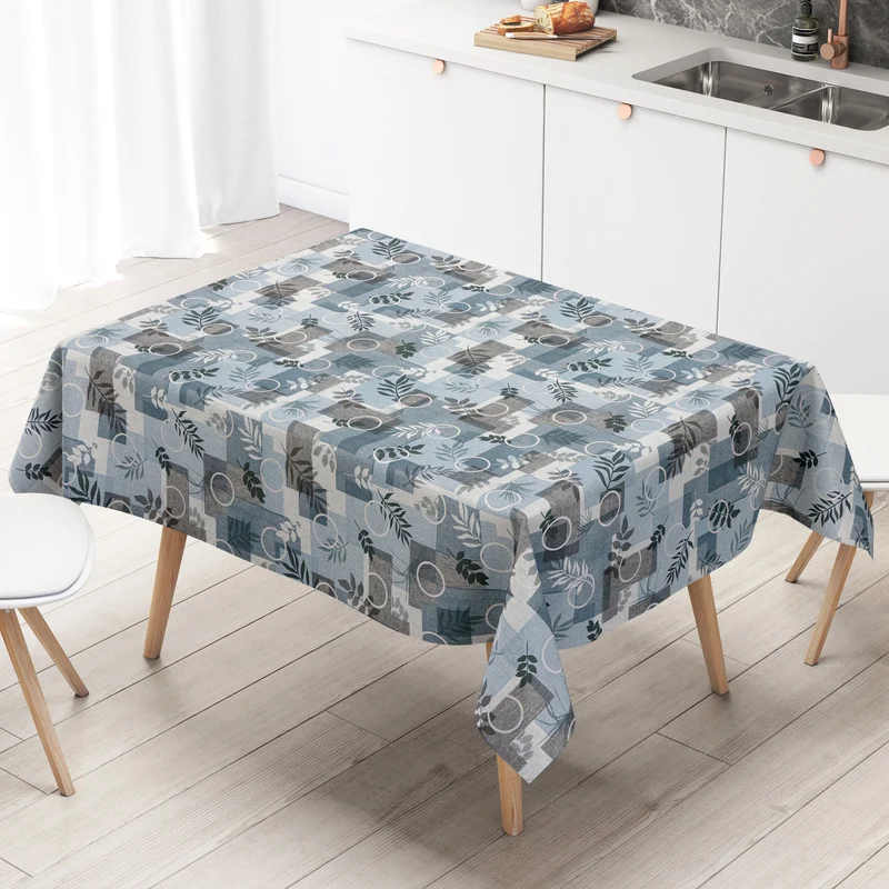 Wachstuch Tischdecke geprägt P1112-2 blau Blätter Quadrate eckig rund oval