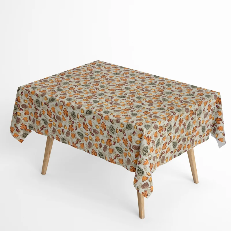 Jacquard Tischdecke aus beschichteter Baumwolle mit Fleckenschutz LLOTA Herbst Laub Tannenzapfen Eicheln autumm eckig rund oval