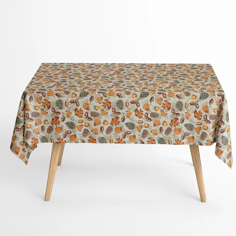 Jacquard Tischdecke aus beschichteter Baumwolle mit Fleckenschutz LLOTA Herbst Laub Tannenzapfen Eicheln autumm eckig rund oval
