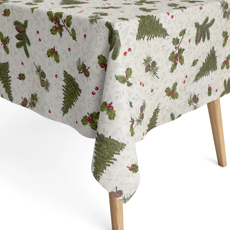 Jacquard Tischdecke aus beschichteter Baumwolle mit Fleckenschutz WODLAND Weihnachten Tannenbaum Winter Advent eckig rund oval