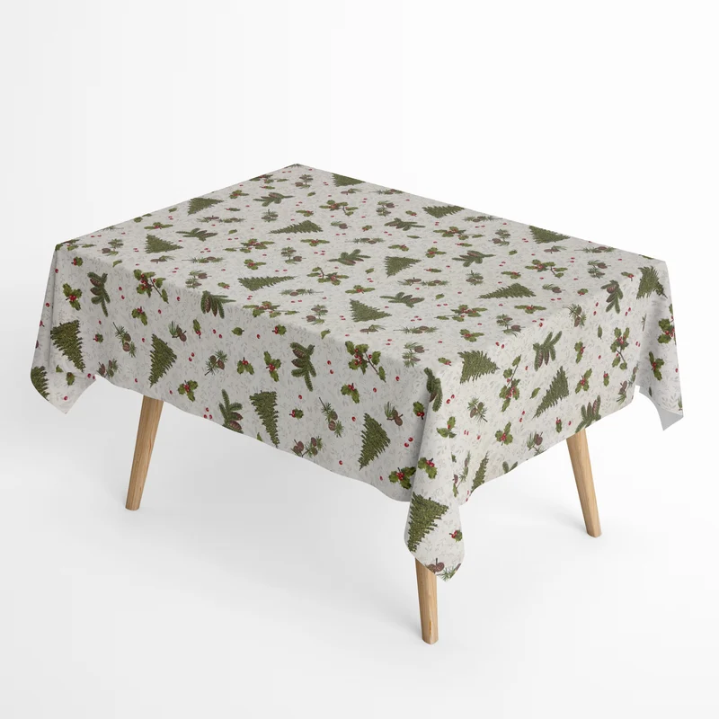 Jacquard Tischdecke aus beschichteter Baumwolle mit Fleckenschutz WODLAND Weihnachten Tannenbaum Winter Advent eckig rund oval