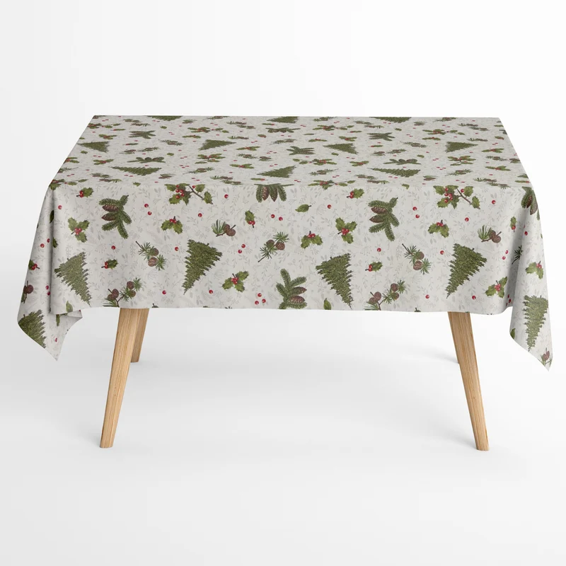Jacquard Tischdecke aus beschichteter Baumwolle mit Fleckenschutz WODLAND Weihnachten Tannenbaum Winter Advent eckig rund oval