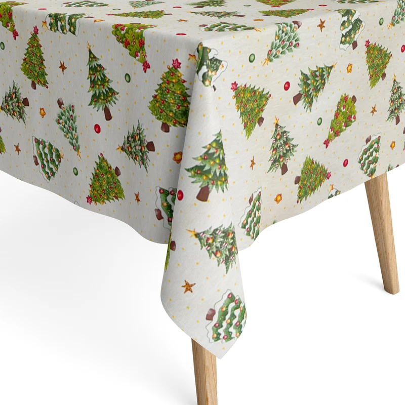 Jacquard Tischdecke aus beschichteter Baumwolle mit Fleckenschutz ARBELCO Weihnachten Tannenbäume Advent eckig rund oval