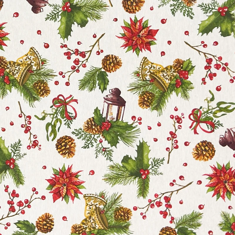 Jacquard Tischdecke aus beschichteter Baumwolle mit Fleckenschutz DAVOS Weihnachten Tannenzweige Tannenzapfen Mistelzweig eckig rund oval