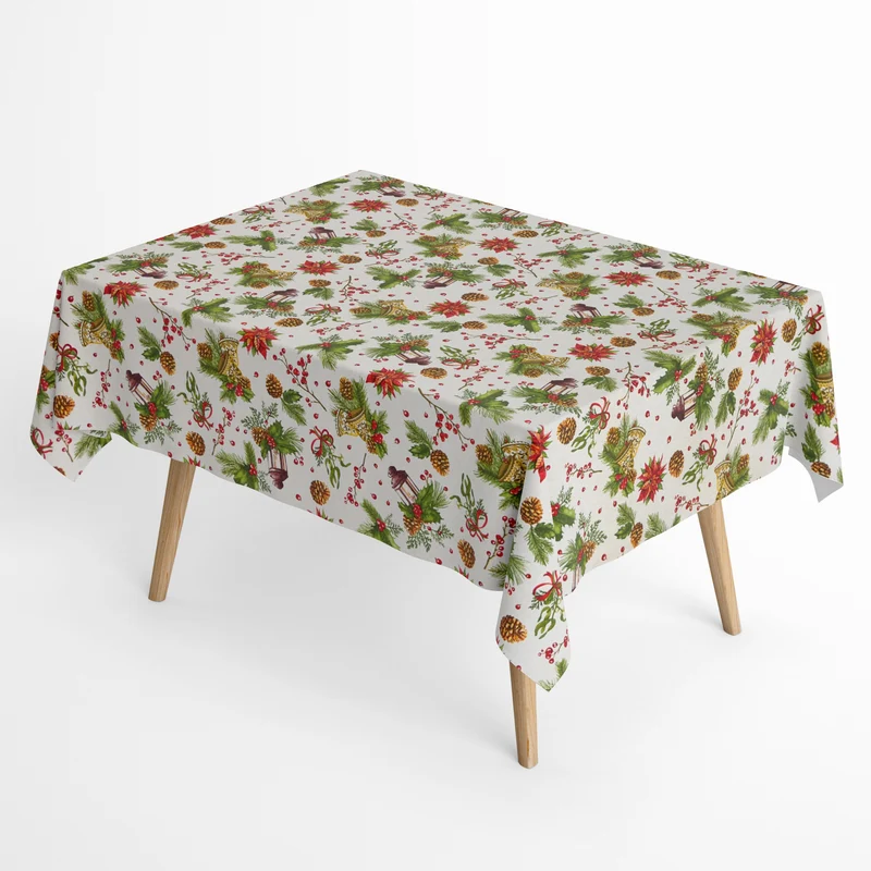 Jacquard Tischdecke aus beschichteter Baumwolle mit Fleckenschutz DAVOS Weihnachten Tannenzweige Tannenzapfen Mistelzweig eckig rund oval