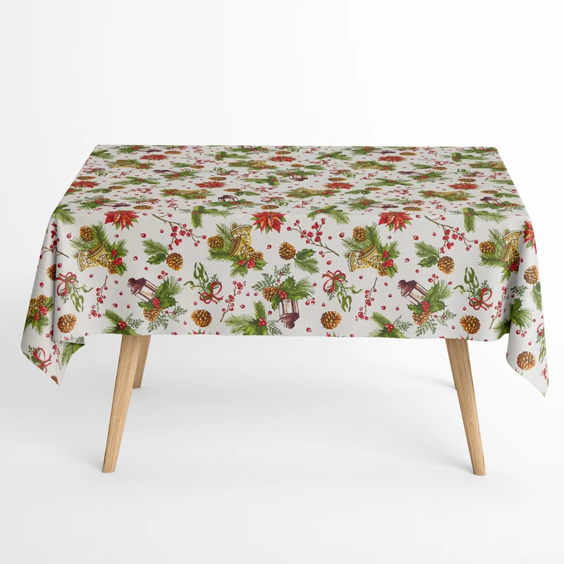 Jacquard Tischdecke aus beschichteter Baumwolle mit Fleckenschutz DAVOS Weihnachten Tannenzweige Tannenzapfen Mistelzweig eckig rund oval