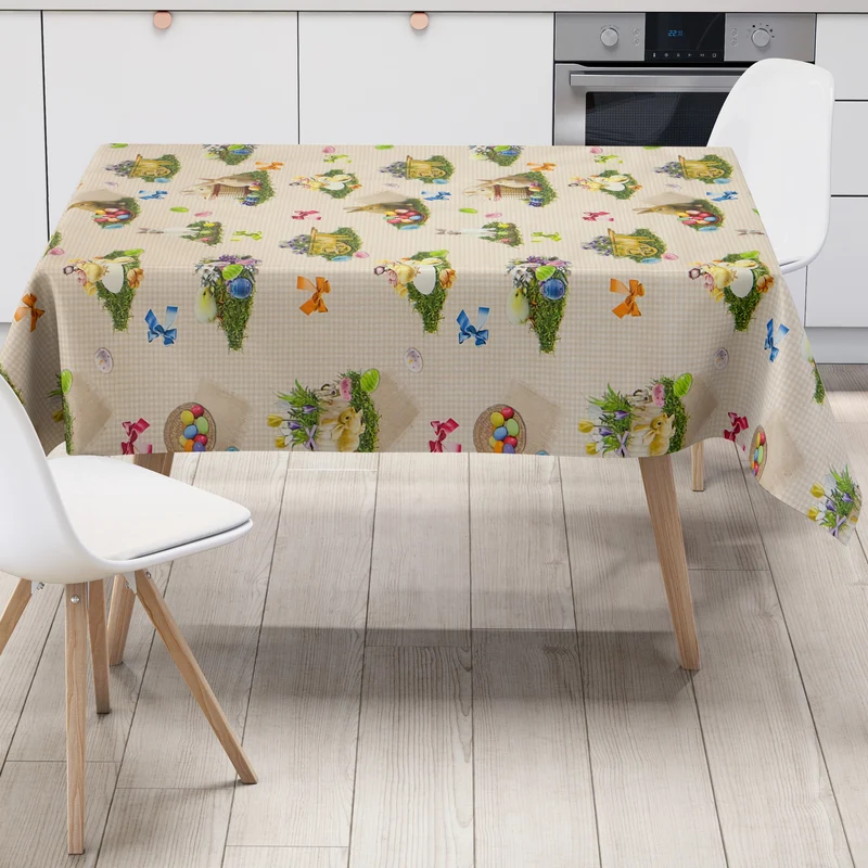 Wachstuch Tischdecke 150A beige kariert Ostern Osterhase Osterei eckig rund oval