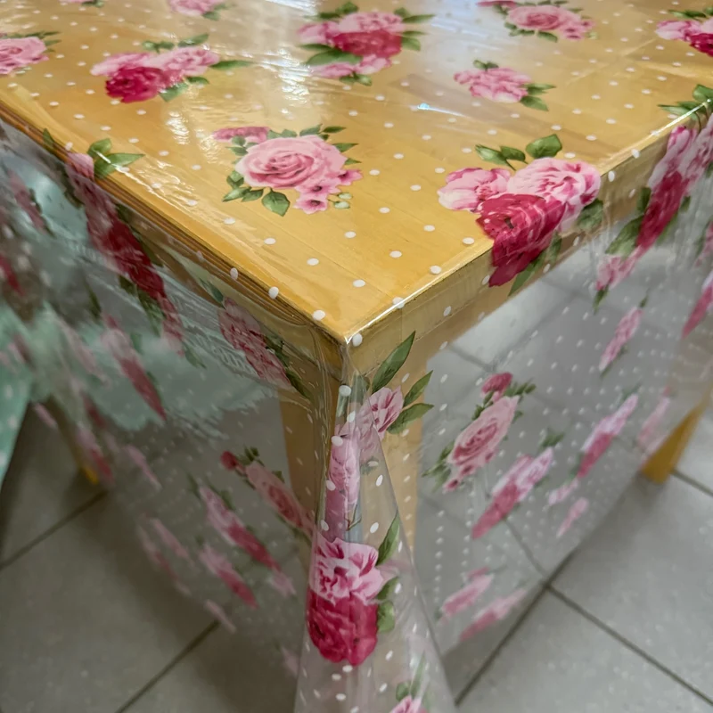 Tischdecke Tischfolie transparent glasklar TF35975 Rosen Punkte floral 0,15 mm 150 my Stärke