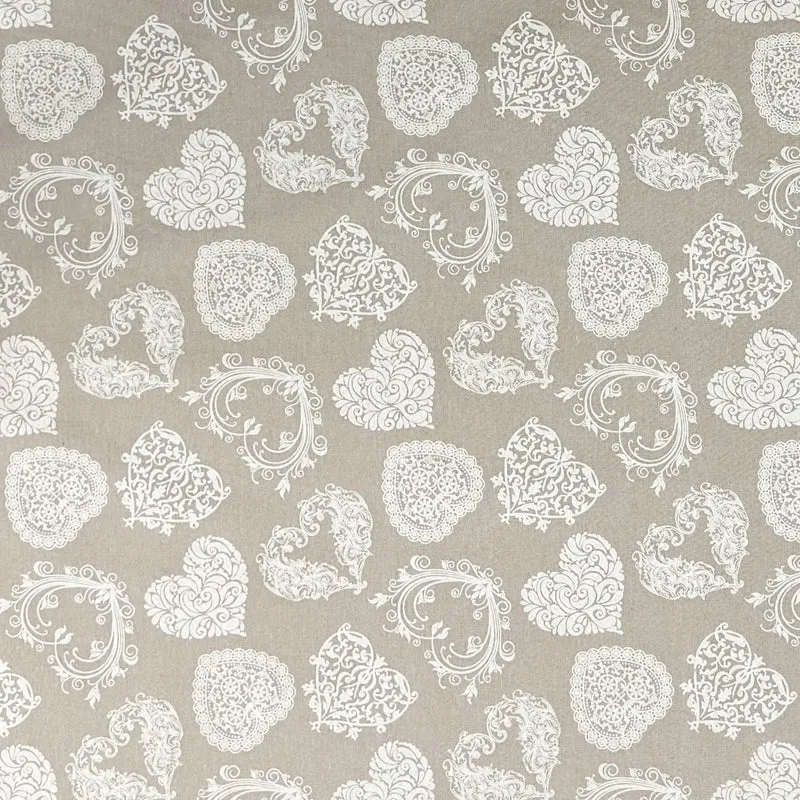 Jacquard Tischdecke aus beschichteter Baumwolle mit Fleckenschutz COEUR beige Landhaus Ornamente Herzen eckig rund oval