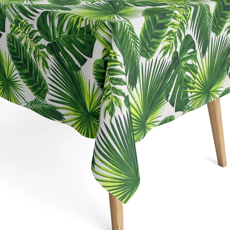 Jacquard Tischdecke aus beschichteter Baumwolle mit Fleckenschutz ARECA Dschungel Monstera Blätter eckig rund oval