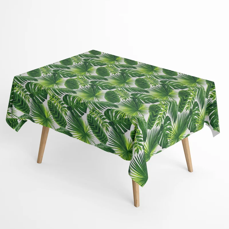 Jacquard Tischdecke aus beschichteter Baumwolle mit Fleckenschutz ARECA Dschungel Monstera Blätter eckig rund oval