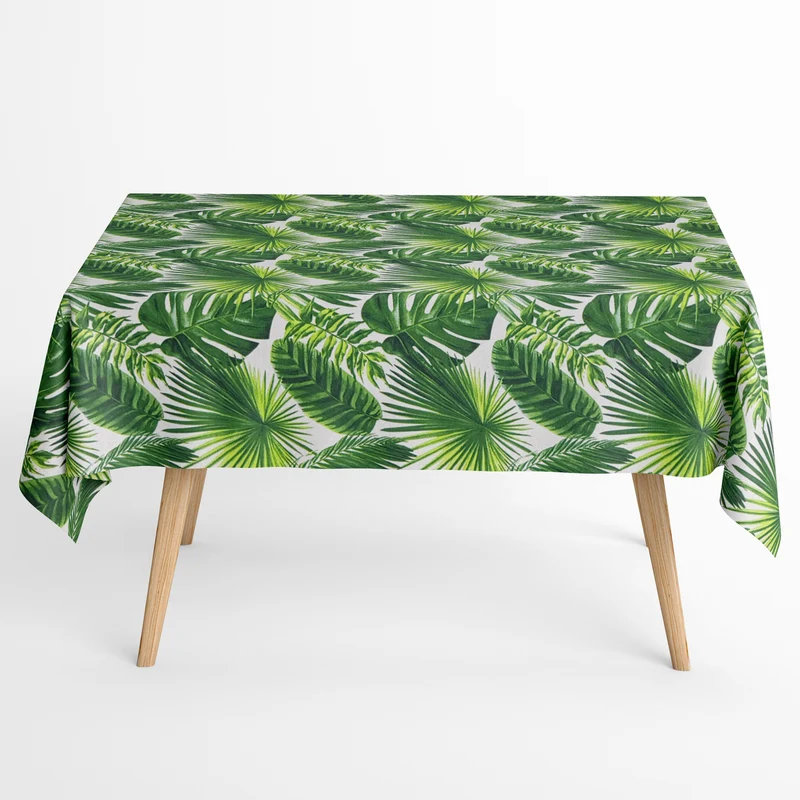 Jacquard Tischdecke aus beschichteter Baumwolle mit Fleckenschutz ARECA Dschungel Monstera Blätter eckig rund oval