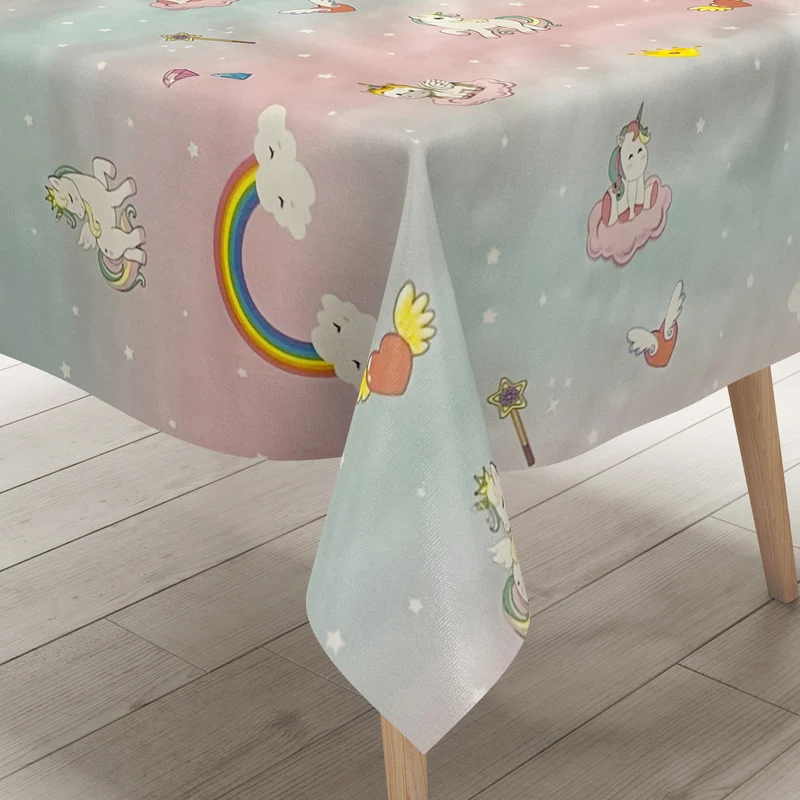 Wachstuch Tischdecke 06181-00 Einhorn Regenbogen Wolken eckig rund oval