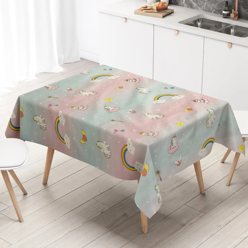 Wachstuch Tischdecke 06181-00 Einhorn Regenbogen Wolken eckig rund oval
