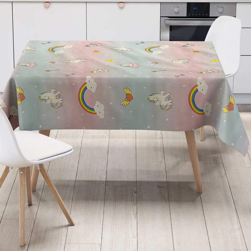 Wachstuch Tischdecke 06181-00 Einhorn Regenbogen Wolken eckig rund oval