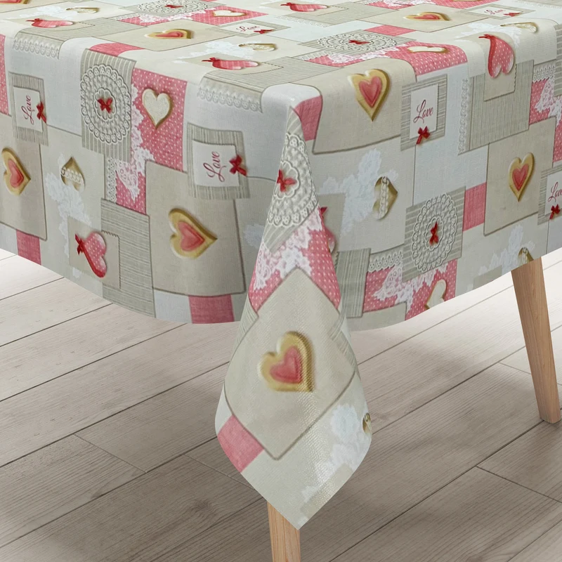 Wachstuch Tischdecke 558-1 Herzen Love rosa grau eckig rund oval