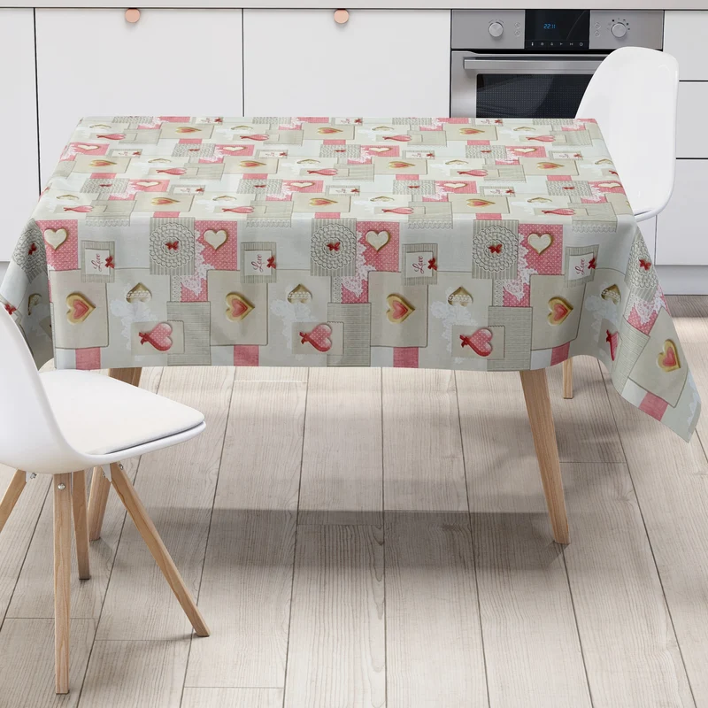 Wachstuch Tischdecke 558-1 Herzen Love rosa grau eckig rund oval