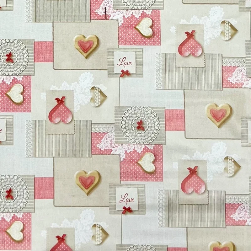 Wachstuch Tischdecke 558-1 Herzen Love rosa grau eckig rund oval