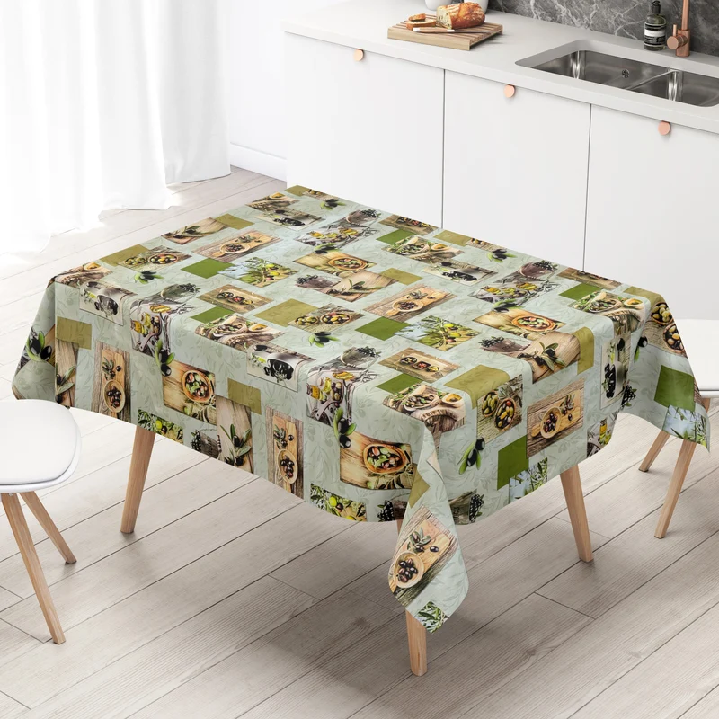Wachstuch Tischdecke 64B grün Oliven Holz mediterran eckig rund oval
