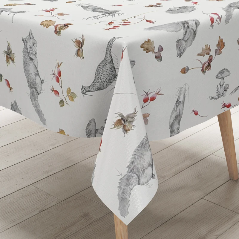 Wachstuch Tischdecke C142241 Herbst Pilze Eicheln Hirsch Igel eckig rund oval