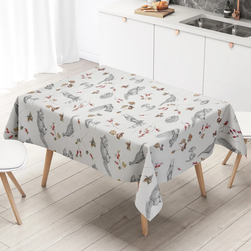 Wachstuch Tischdecke C142241 Herbst Pilze Eicheln Hirsch Igel eckig rund oval