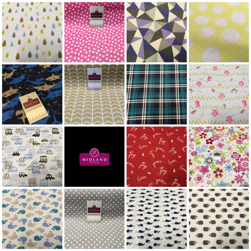 100% Brushed Cotton Wynciette Printed Fabric - £4.99/m - 150cm Wide - M1512