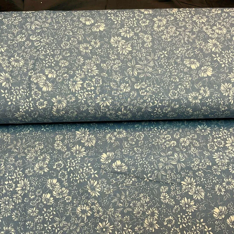 Printed 100% Cotton Chambray Denim Mixed Designs Dress Fabric 147cm M1604