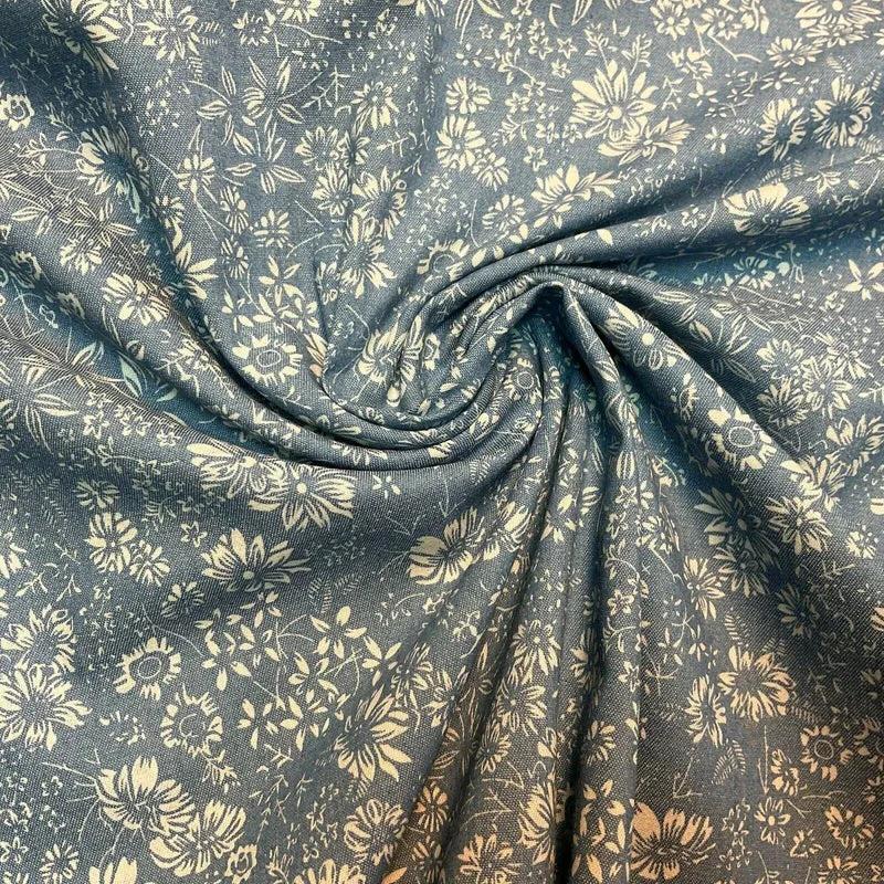 Printed 100% Cotton Chambray Denim Mixed Designs Dress Fabric 147cm M1604