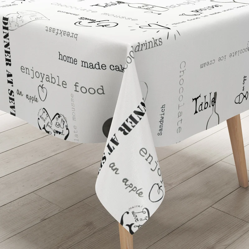 Wachstuch Tischdecke K-OZ8004 LOVE FOOD schwarz weiß eckig rund oval