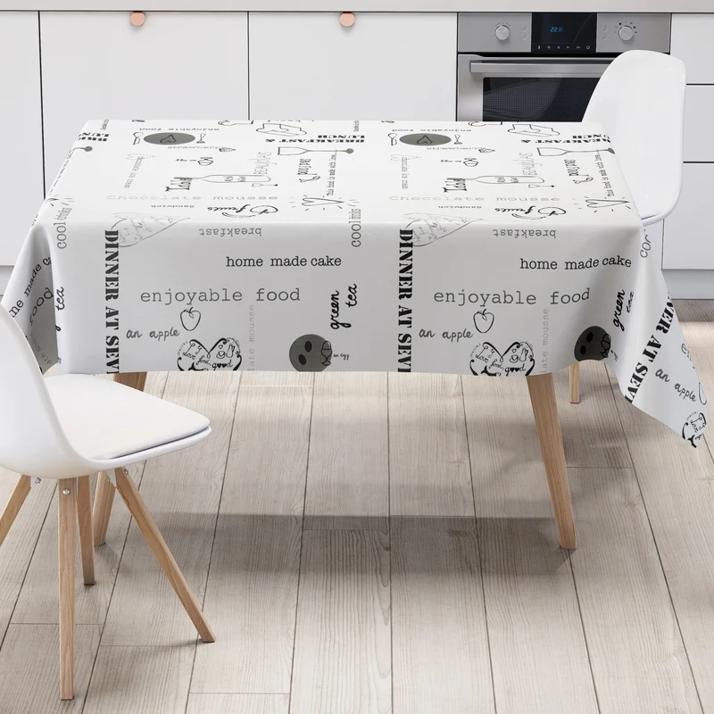 Wachstuch Tischdecke K-OZ8004 LOVE FOOD schwarz weiß eckig rund oval