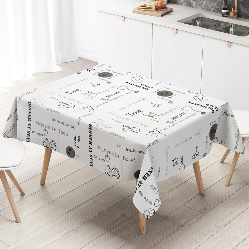 Wachstuch Tischdecke K-OZ8004 LOVE FOOD schwarz weiß eckig rund oval