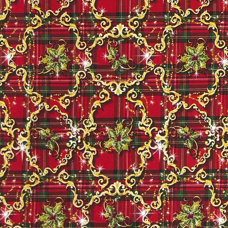 Jacquard Tischdecke aus beschichteter Baumwolle mit Fleckenschutz TARTAN ROJO Weihnachten Karo Ornamente eckig rund oval