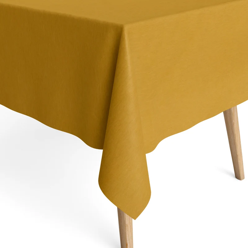 Jacquard Tischdecke aus beschichteter Baumwolle mit Fleckenschutz IBIZA MOSTAZA curry orangegelb uni einfarbig eckig rund oval