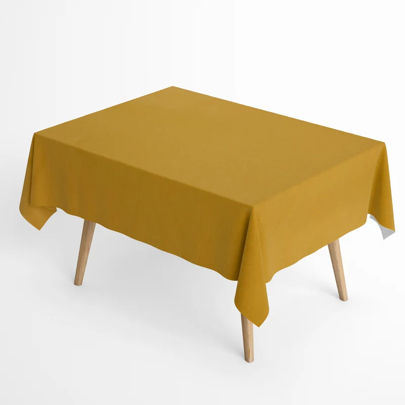Jacquard Tischdecke aus beschichteter Baumwolle mit Fleckenschutz IBIZA MOSTAZA curry orangegelb uni einfarbig eckig rund oval