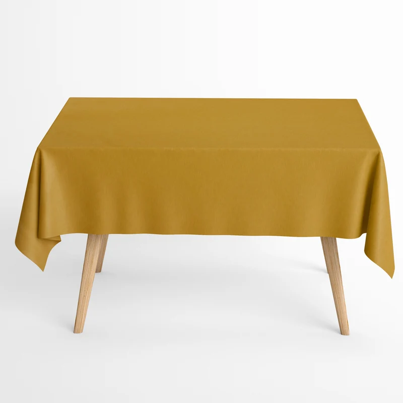 Jacquard Tischdecke aus beschichteter Baumwolle mit Fleckenschutz IBIZA MOSTAZA curry orangegelb uni einfarbig eckig rund oval