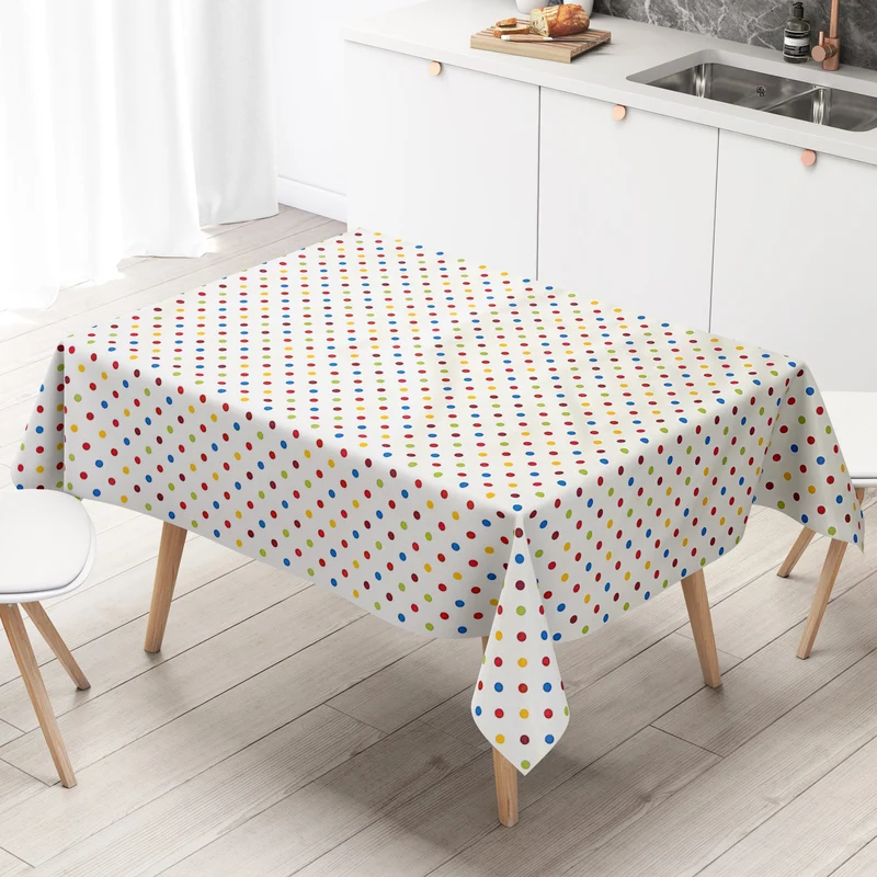 Wachstuch Tischdecke 06062-00 bunte Punkte auf weiss eckig rund oval